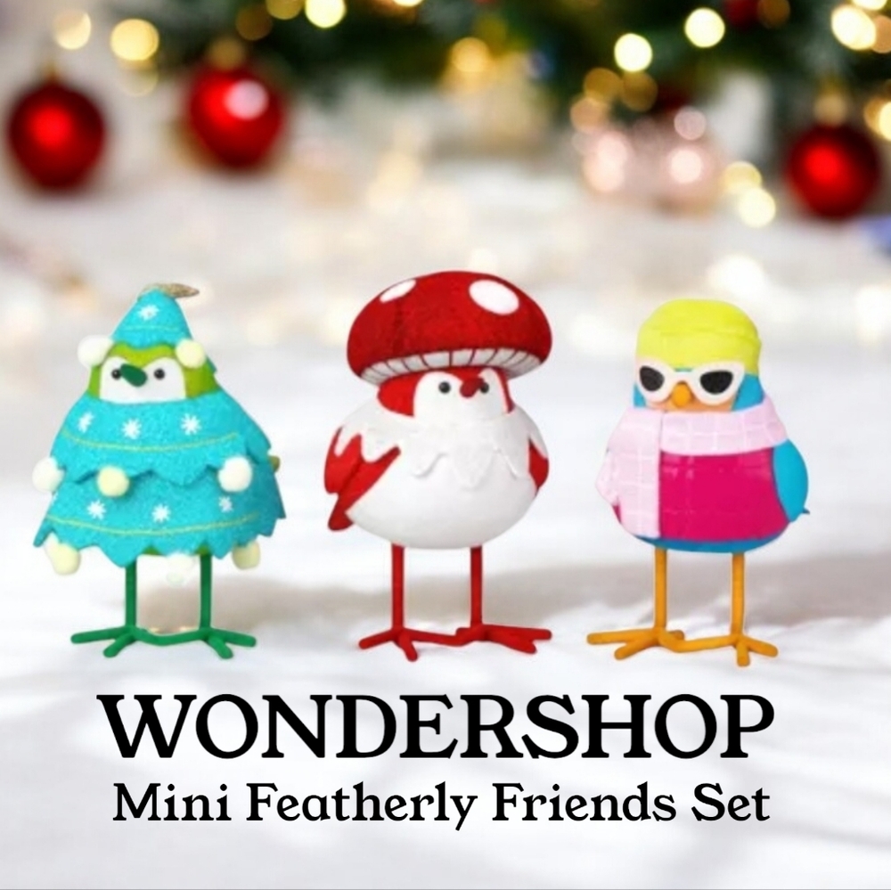 NEW 3 pc Featherly Friends Mini Christmas Bird Set Wondershop